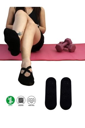 2 Çift Bambu Siyah Kaymaz Taban Silikon Baskılı Yoga Fitness Pilates Ve Aktivite Kadın Çorabı