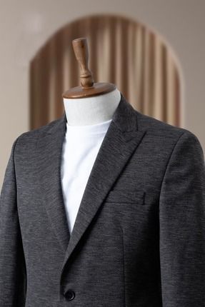 Koyu Lacivert Beyaz İtalyan Stil Klasik Erkek Slim Fit Blazer Ceket