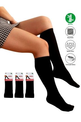 3 Çift Teni Göstermeyen Yumuşak Dikişsiz Dizaltı Uzun Bambu Kadın Premium Çorap 36 - 42 Beden