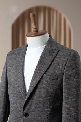Siyah Beyaz İtalyan Stil Klasik Erkek Slim Fit Blazer Ceket
