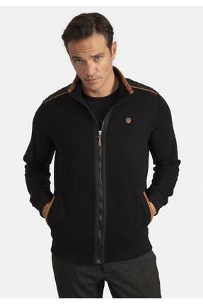 Sı9787096 - Erkek Siyah 2 Cepli Tam Fermuarlı Regular Fit Rahat Kalıp Sweatshirt