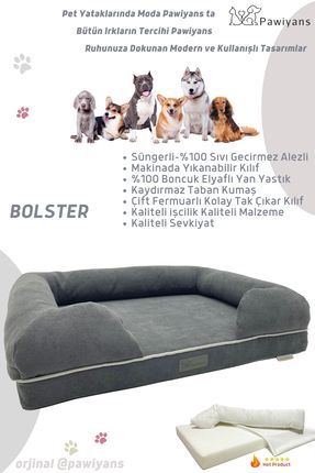 Bolster Üst Kalite Köpek Yatağı Xl 10cm Süngerli Kılıflı Sıvı Geçirmez Alezli 2 Fermuarlı