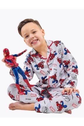 Erkek Çocuk Spiderman Desenli Düğmeli Pijama Takımı