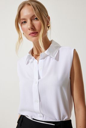 Kadın Beyaz Kolsuz Viskon Gömlek TO00129