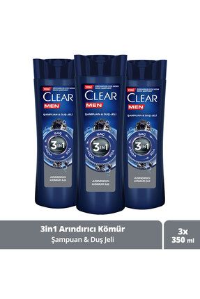 Men 3 In 1 Şampuan & Duş Jeli Arındırıcı Kömür Saç Yüz Vücut Için 350 ml X3