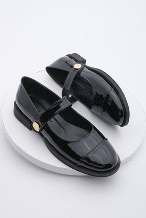 Kadın Loafer Cırtlı Günlük Ayakkabı Valsey Siyah Rugan