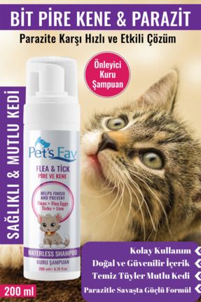 Kedi Bit Pire Kene ve Parazit Önleyici Kuru Köpük Şampuanı