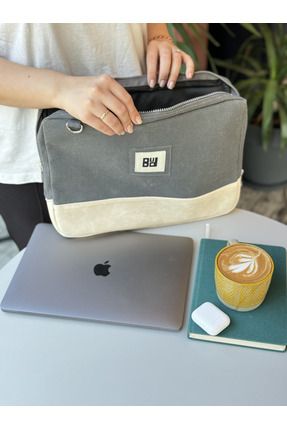 Fermuarlı ve Korumalı Mumlu Kanvas Laptop Sleeve