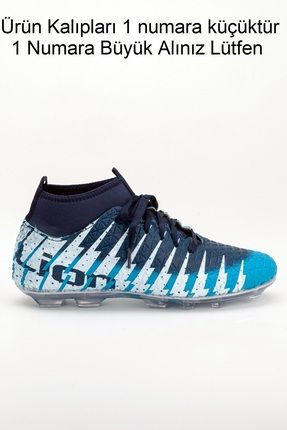 Unisex Çoraplı Krampon Futbol Ayakkabısı Turkuaz Lacivert