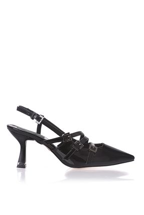 Toka Detaylı Sivri Burun Siyah Renk Kadın Topuklu Ayakkabı