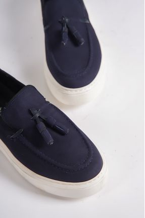 22106-lcv Hakiki Nubuk Deri Lacivert Kalın Taban Püsküllü Erkek Loafer & Günlük Ayakkabı