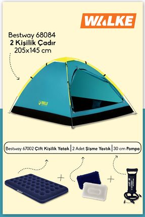 Lüks Pavillo Kamp Seti 2 Kişilik Çadır + Çift Kişilik Şişme Yatak + Pompa + 2 Yastık