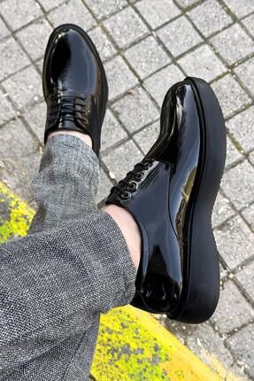 Siyah Rugan Kalın Taban Erkek Klasik Ayakkabı