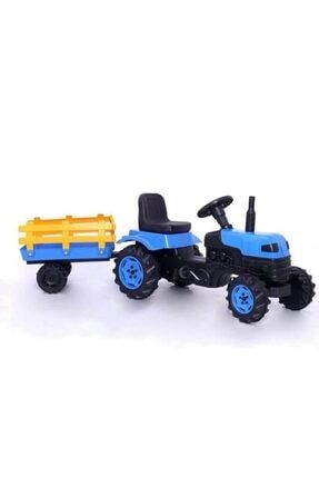 Pedallı Traktör Römorklu Mavi