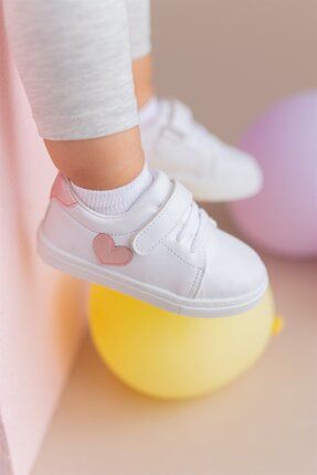 Pembe Kalpli Cırt Cırtlı Kız Çocuk Günlük Sneaker Spor Ayakkabı-s-1001