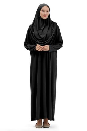 Tek Parça Namaz Elbisesi Boydan Giymeli Siyah