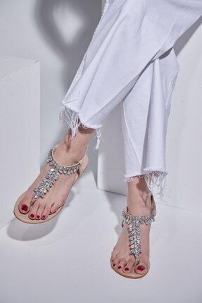 Diamond Kadın Ten Taşlı Sandalet