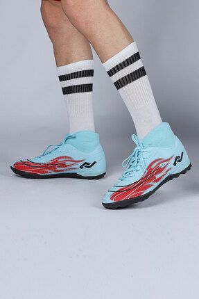 29677 Çoraplı Mavi - Kırmızı Halı Saha Kramponu Futbol Ayakkabısı
