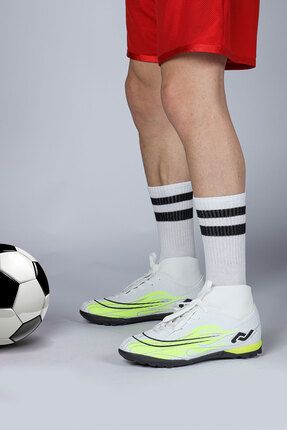 29677 Çoraplı Beyaz - Neon Yeşil Halı Saha Kramponu Futbol Ayakkabısı