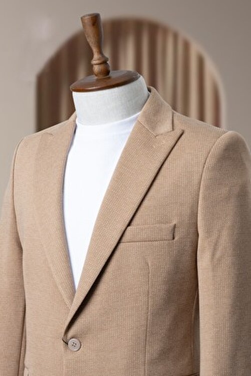 Kahve Köpüğü Karyağdı Kumaş İtalyan Stil Klasik Erkek Slim Fit Blazer Ceket