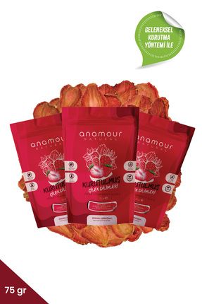 3'lü Anamour Natural Çilek Kurusu - Cips Çilek (Şekersiz) - Kuru Meyve Kıtırı 75 Gram
