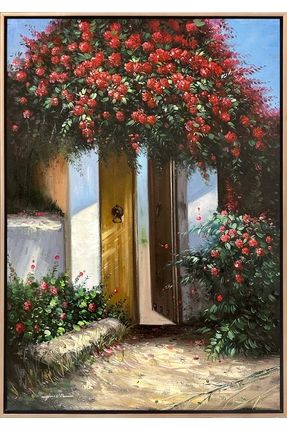Güllerle Çevrili Bahçe Kapısı Yağlı Boya Tablosu
