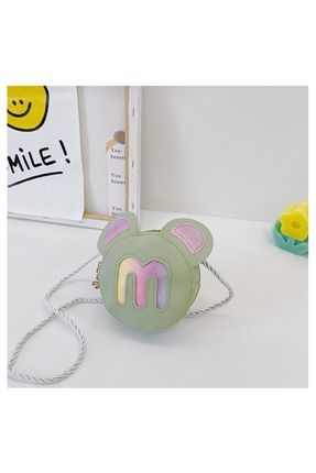 Simli M logolu Mickey kulaklı deri fermuarlı çapraz çocuk çanta