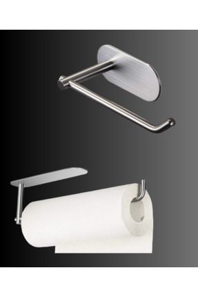 Paslanmaz Çelik Havluluk ve Paslanmaz Çelik Tuvalet Kağtlığı Seti / Yapışkanlı Sistem