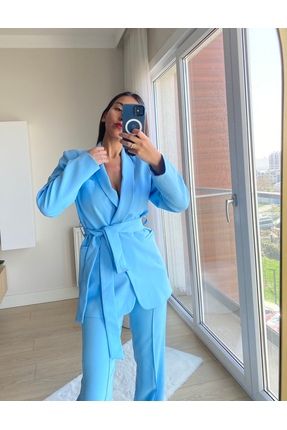 cn novembersun Kad n Bebe Mavi al Yaka Ba lamal Blazer Ceket Pantolon Tak m Fiyat Yorumlar Trendyol