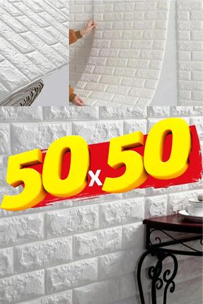 50x50 Cm 0,27 M² Kendinden Yapışkanlı Duvar Kağıdı Esnek Köpük Paneli 3d Boyutlu Tuğla Desen Beyaz