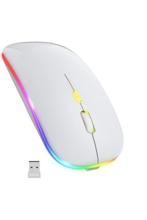 Beyaz Rgb Şarjlı Kablosuz 1600dpı Işıklı Kablosuz Sessiz Mouse Bwm6