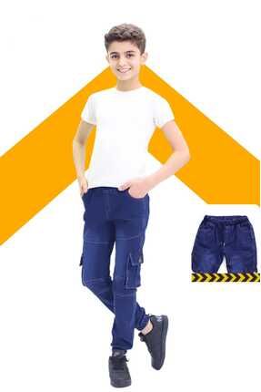 Erkek Çocuk Pamuklu Likralı Kot Jeans Pantolon Komando Cepli Model 3-12 Yaş