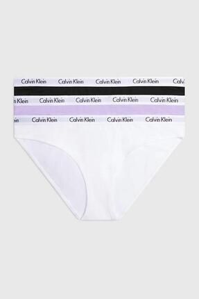 Kadın Calvin Klein İmzalı Elastik Bantlı Beyaz-Siyah-Mor Külot 000Qd3588e-Hvn