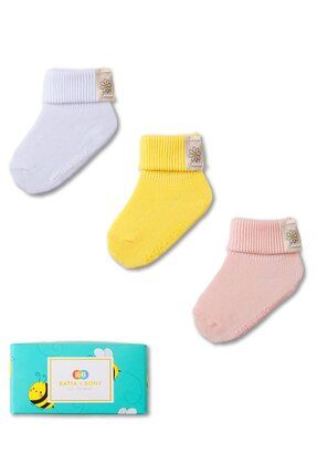 Bebek 3'lü Arı Kutu Detaylı Basic Patik Çorap