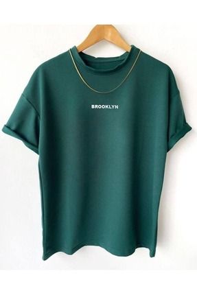 Erkek Nefti Yeşili Brooklyn Baskılı Oversize T-Shirt