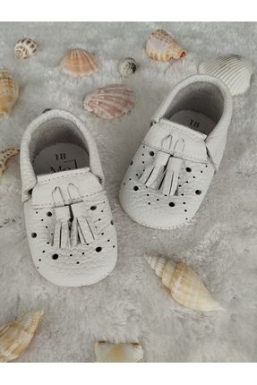 Hediyelik Hakiki Deri Beyaz Bebek Çocuk Patik Makosen Ayakkabısı (BEDEN ÖLÇÜSÜ AÇIKLAMADA)