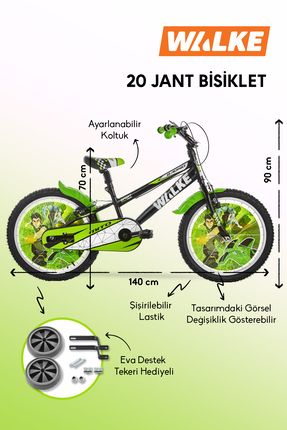 Mito 20 Jant Çocuk Bisikleti Yeşil Eva Destek Tekeri Hediyeli