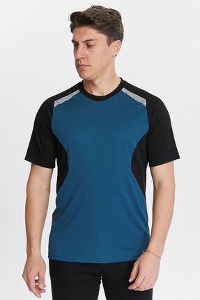 Erkek Sıfır Yaka Tişört Nefes Alan Kumaş Procool Spor Outdoor T-shirt İndigo-Siyah