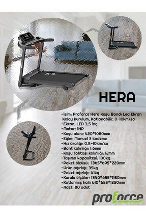 Hera Koşu Bandı Led Ekran, Kolay kurulum, Katlanabilir, 0-10km/sa