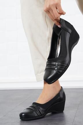 Celeste Çift Kuşak Kadın Dolgu Topuklu Ayakkabı Siyah Çizgili
