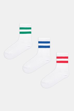 Erkek Çocuk Stripe Beyaz 3 lü Tenis Soket Çorap