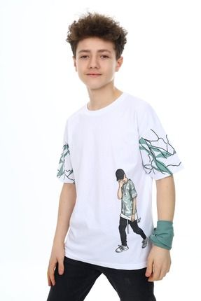 Çocuk Erkek rap çocuk baskılı Oversize Baskılı Pamuklu Bisiklet Yaka Kısa Kollu T-shirt