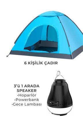 6 Kişilik Kamp Çadırı Powerbank ve Led Işık Özellikli Speaker