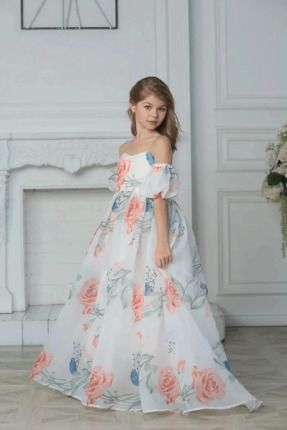 Çocuk Çiçek Baskılı Elbise - Mezuniyet Elbisesi Kız Çocuk Abiye