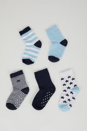 Erkek Bebek Çizgili Dikişsiz 5'li Pamuklu Uzun Çorap C9108a5ns