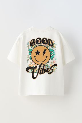 Erkek Çocuk Oversize Good Vibes Sırt Baskılı Tişört T-Shirt