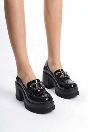 Kadın Guzi Siyah Rugan 8 cm Topuklu Platformlu Ayakkabı