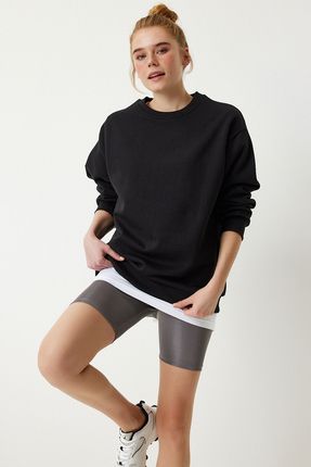 Oversize Şardonlu Basic Sweatshirt SİYAH
