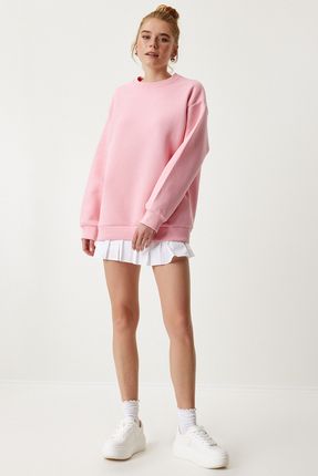 Oversize Şardonlu Basic Sweatshirt PEMBE