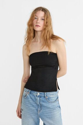 Yanları yırtmaçlı bandeau top